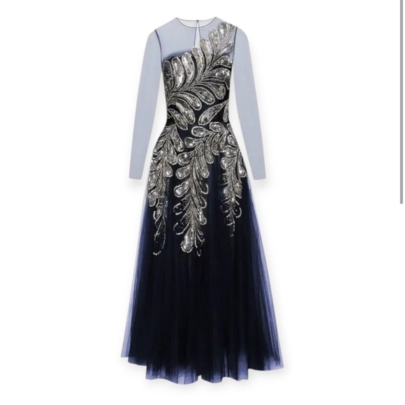 OSCAR DE LA RENTA Fern Crystal Embellished Ankle Length Tulle Gown 10 NWT - Picture 3 of 12